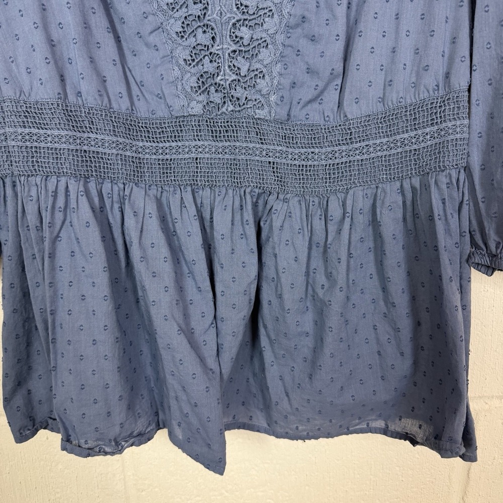 Lane Bryant Peplum Top Blue Crochet Lace Peasant Cottage Bohemian Romantic SZ 18 - Picture 5 of 15